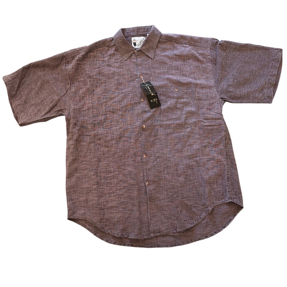 Vintage Goouch Mens Purple Cotton Texture Short Sleeve Button Down Shirt M NWT